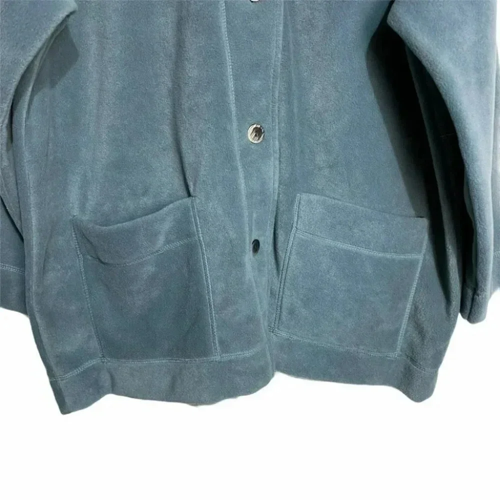 Weekend Fleece Jacket Blue Gray Button Front Pockets Cozy Coat Shacket Womens 1X